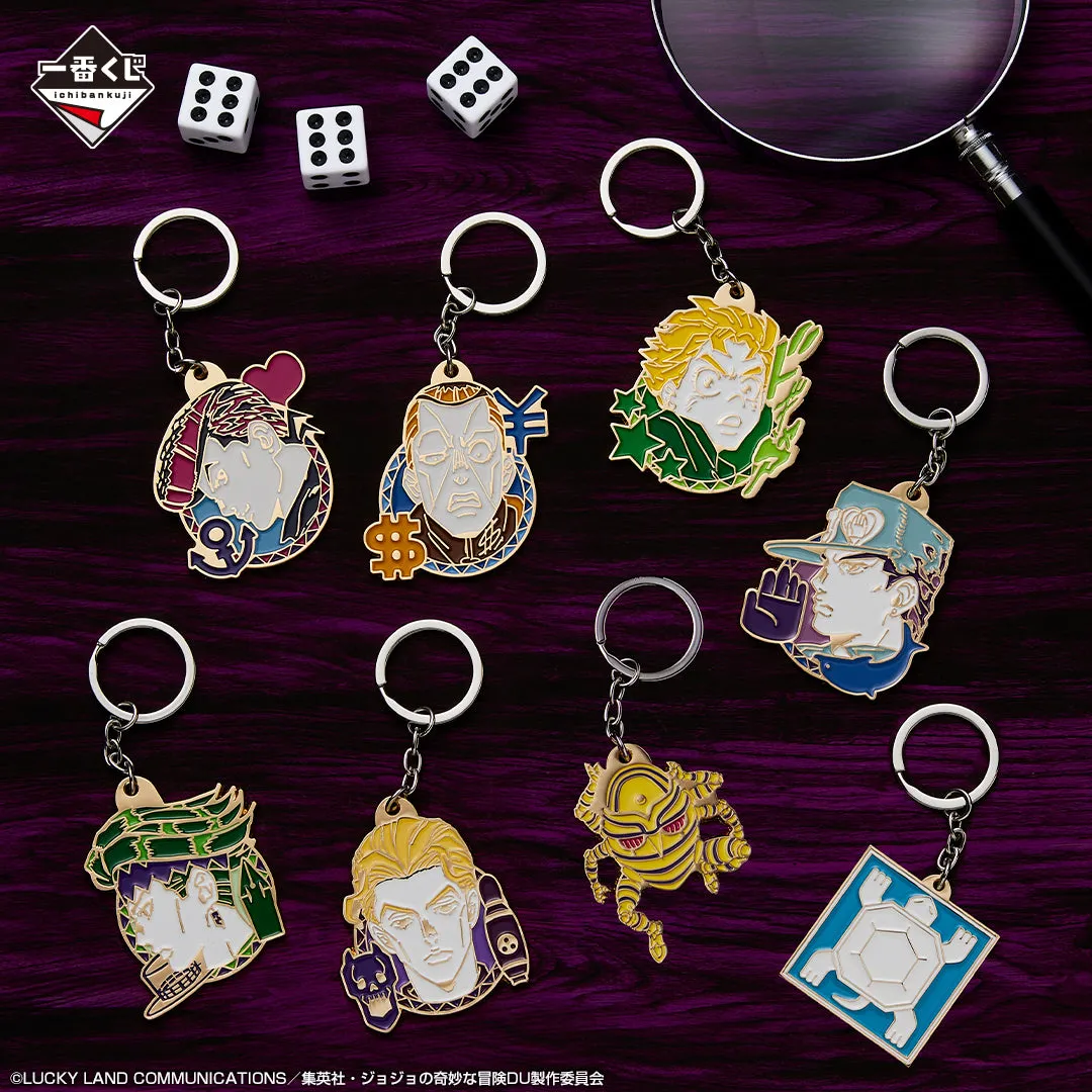 JOJO'S BIZARRE ADVENTURE ICHIBAN KUJI - DIAMOND IS UNBREAKABLE - H PRIZE - Metal Charm Key Ring Collection Complete Set 8 Pcs Acrylic Stand