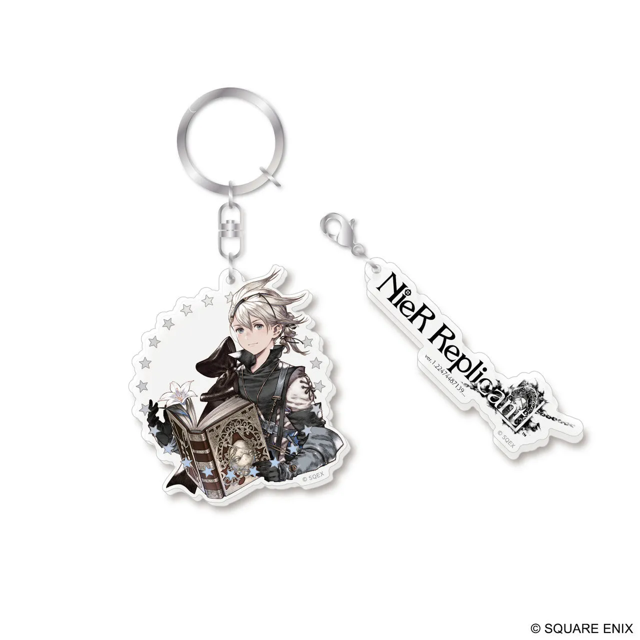 Interactive Exhibit NieR Series 15th Anniversary Acrylic Keychain YOUNG PROTAGONIST & GRIMOIRE WEISS